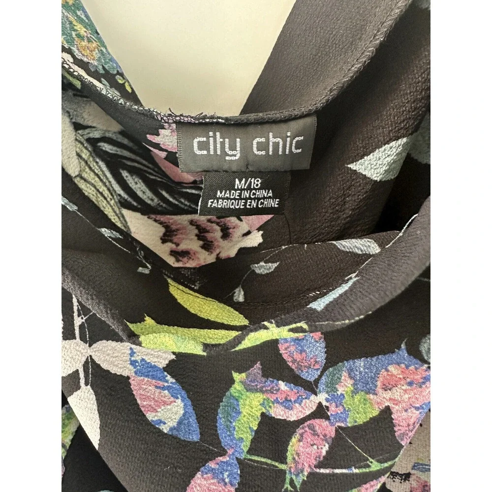 NWT City Chic Kalani Jumpsuit Tie Belt Black Blue Floral Pockets Plus Size M 18 - Picture 7 of 12